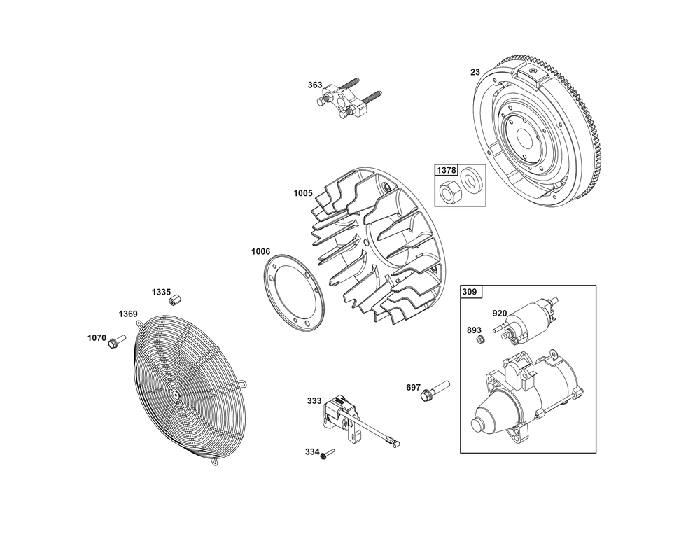 Flywheel, Ignition, And Starter Group Diagram and Parts List for 540477-2221-G1 400000 - 699999 Briggs and Stratton Engine